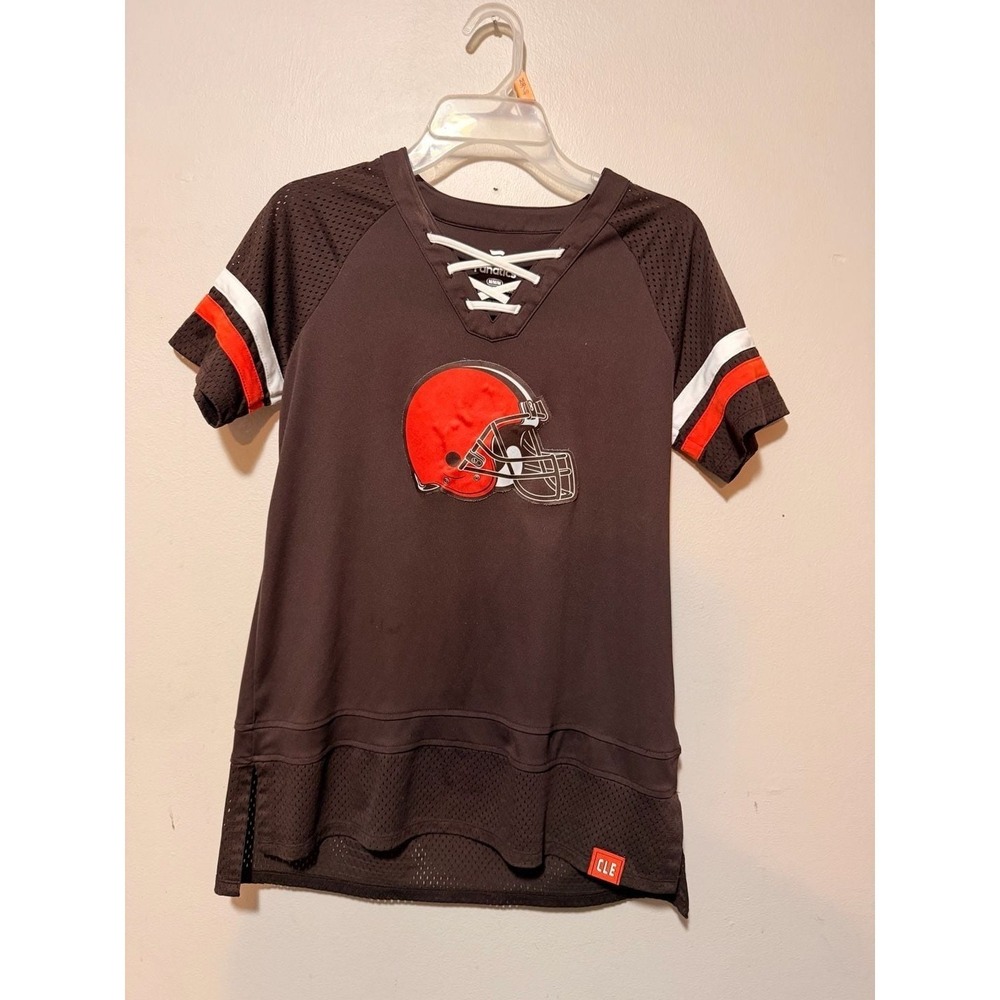 Fanatics Womens Cleveland Browns Brown Athena Lace-Up Fashion Jersey Top